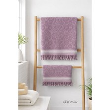 Elif Mira 2'li Banyo ve El Yüz Havlu Seti  Saçaklı Kabartma Desenli %100 Pamuk Viyana