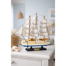 Kesene Dekoratif Premium Ahşap El Yapımı Yelkenli Gemi Maketi Masa Üstü Biblo Hediye Gemi 33 x 33 cm 531-A