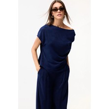 Love My Body Tek Omuz Jakarlı Bluz Lacivert 115L9886000