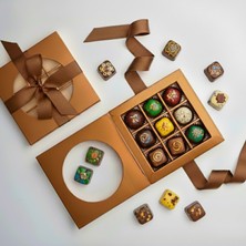 Ambalaj Modacısı Vintage New Box Wıth Bag 9 Gözlü Çikolata Kutusu Bronze ( 10 Adet ) ( 18X18X2.5 cm )