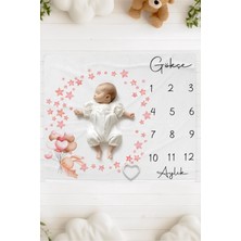 Lilabio %100 Pamuk Isme Özel Bebek Fotoğraf Çekim Anı Örtüsü (120X100 Cm) Balon Tutan Tavşan