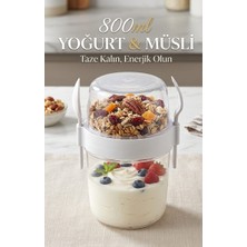 Veyla Style Çift Bölmeli 800 ml Entegre Kaşık ve Çatallı Yoğurt Müsli Diyet Beslenme Kabı