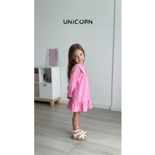 Kr Kids Butik Kız Çocuk Pembe Peter Pan Yaka Düğmeli Elbise – Uzun Kollu Fırfır Detaylı Günlük Çocuk Elbisesi