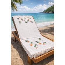 Lunga Vita Müslin Peştemal Basklı %100 Pamuklu Organik Plaj Havlusu Keten 3 Katlı Lüks Peştemal