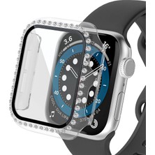 Nezih Case Watch Seri 10/11 42MM Uyumlu Parlak Tek Sıra Taşlı Ekran ve Kasa Koruyucu