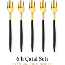 Barotti Modern Altın Renk Paslanmaz Çelik Yemek Çatalı 6’lı Set,mat Siyah Saplı Premium Yemek Çatalı Seti