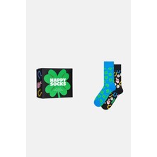 Happy Socks - Çok Renkli Yonca Desenli 2\'li Pamuklu Çorap Seti