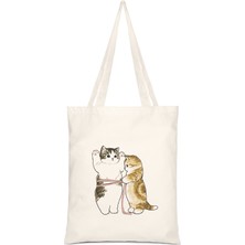 Çınar Bez Çanta Çınar Cats Size Baskılı Krem Bez Çanta Pamuk Malzemeden Desenli Tasarım 35 x 40 cm