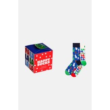 Happy Socks - Çok Renkli Kutlama Desenli 2\'li Pamuklu Çorap Seti