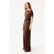 Love My Body Pileli Geniş Paça Pantolon Kahve 153L9880000