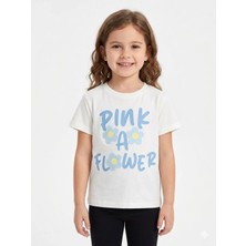 Queen Kids  Kız Çocuk Papatyalı T-Shirt Mavi
