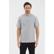 Werroni Erkek Gri Renk Jakarlı Kumaş Kendinden Dik Çizgili Baskılı Slim Fit T-Shirt
