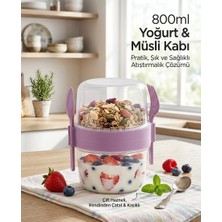 Veyla Style Çift Bölmeli 800 ml Entegre Kaşık ve Çatallı Yoğurt Müsli Diyet Beslenme Kabı
