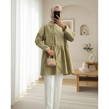 Modamorfo Önü Çapraz Bağlamalı Parçalı Kimono -Zeytin