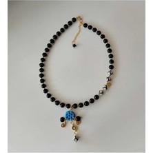 Sinem Şanlı Atelier Luna Tibet Akiği Lav Taşı Siyah Oniks Süryani Cam Boncuk Detaylı Tasarım Kolye