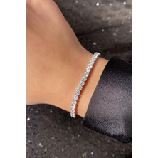 Spossy Silver Jewelry 3,5mm A+ Kalite Zirkon Taşlı, Pırlanta Kilit Su Yolu Bileklik