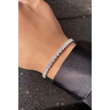 Spossy Silver Jewelry 4mm A+ Kalite Zirkon Taşlı, Pırlanta Kilit Su Yolu Bileklik