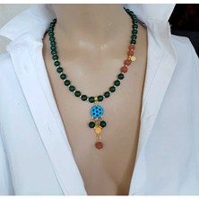 Sinem Şanlı Atelier Luna Tibet Akiği Lav Taşı Siyah Oniks Süryani Cam Boncuk Detaylı Tasarım Kolye