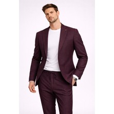 FABIO CASSEL Franko Cardını Bordo Çizgili Casual Takım Elbise – Torba Cepli Ceket & Ipli Pantolon Modern Slim Fit