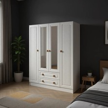 PlatinReyon Bohem 4 Kapak 2 Çekmece Beyaz Aynalı Gardırop MDF Kapak Modern Tasarım
