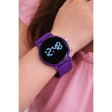 Sonsuzsaat Mor LED Dijital Silikon Kordon Yuvarlak Kasa Spor Şık Kadın Genç Kız Çocuk Kadın Saat Trend Model