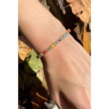 Spossy Silver Jewelry Mineli Nazar Gözlü Su Yolu Bileklik