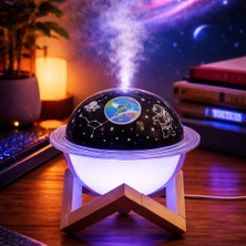 CoverZone KF-8805 | Uzay Temalı Hava Nemlendirici Gece Lambası ve Yıldız Projektörlü Buhar Difüzör, 250ML Su Hazneli Usb, Ahşap Standlı Masaüstü Aroma Difüzör Ortam Nem Dengeleyici