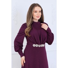 Elisa Tesettür Abiye Elbise Simli Kumaş, Astarlı ve Beli Taş Detaylı