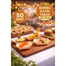 Toyfest 50'li Pkt Mini Bambu Kayık Tadım Tabağı 12X6 cm – Kokteyl Sunum Tabağı Catering Parti Servis Tabak