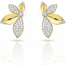 Velora.Co Özel Tasarım Kristal Zirkon Taşlı Gold Çiçek Küpe