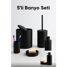 ARV Siyah 5’li Banyo Seti – Çöp Kovası, Tuvalet Fırçası, Sabunluk ve Aksesuarlar