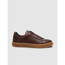 Cabani Kahverengi Deri Bağcıklı Erkek Sneaker Taba Tabanlı