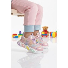 Promax Pembe Cırtlı Işıklı Hafif Kız Çocuk Spor Ayakkabı 1998 P