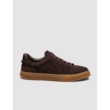 Cabani Kahverengi Süet Doku Deri Bağcıklı Erkek Sneaker Taba Tabanlı