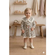 Vavbaby Dantel Yakalı Leopar Desenli Müslin Kız Bebek Elbisesi