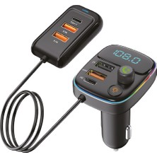 Avcı Teknoloji Market Bluetooth Fm Transmitter Araç Şarj Cihazı Çakmaklık Çoklu USB Type-C Adaptör