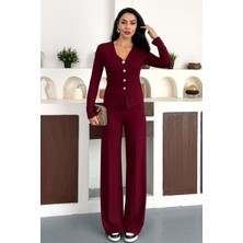 Zishan Fashion Kadın Fitilli Dokulu Ikili Takım – Düğmeli V Yaka Üst ve Bol Paça Pantolon – 4 Renk 10145