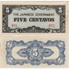 Banknoting Japonya Iı. Dünya Savaşı Işgal Toprakları-Filipinler 5 Centavos 1942. Çok Çok Temiz++