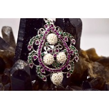 Doğaltaş Yakut Zümrüt ve Inci Taşlarından Özel Tasarım Gümüş Kolye