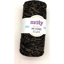 Angel Çanta Aksesuar Moly Yarn 200 gr Simli Polyester Makrome NO:004(SIYAH Üzerine  Gold Sim)