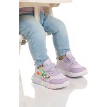 Ruffon Lila Cırtlı Işıklı Fileli Hafif Bebek Spor Ayakkabı 1015 B