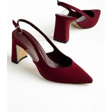 Dilimler Ayakkabı Büyük Beden Kadın Topuklu Ayakkabı Bordo Saten Yassı Ökçe Yan Şeffaf