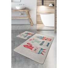 Chilai Home Happy Cactus Renkli 2'li Set Banyo Halısı Kaymaz Tabanlı Yumuşak Dokulu Paspas