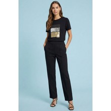 Guitar Yandan Cepli Nervürlü Siyah Dokuma Pantolon