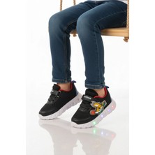 Ruffon Siyah Cırtlı Işıklı Hafif Unisex Çocuk Spor Ayakkabı 1015 P