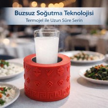 Mottopi Tek Kadeh Ehlikeyf Kilim Motifli Termojelli Soğutucu, Paslanmaz Çelik,Kilim Desenli Kırmızı