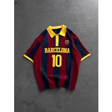 Bergibo Oversıze Barca Yakalı Tişört - %100 Pamuk Penye Barcelona Çubuk T-Shırt