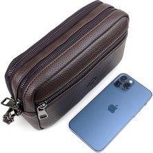 Derise Club Erkek Kahverengi Çok Bölmeli Kartlık Detaylı Lüks El ve Bileklik Kemerli Portföy El Çantası