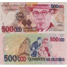 Banknoting Brezilya 500 Reais 1993 500.000 Cruzeiros Üstüne Sürşarj. Çok Çok Temiz(-)