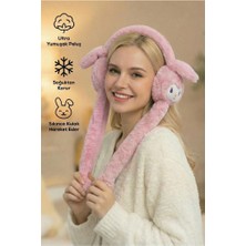 MUJGAN Hareketli Tavşan Kulaklı Peluş Kulaklık Pembe Renk